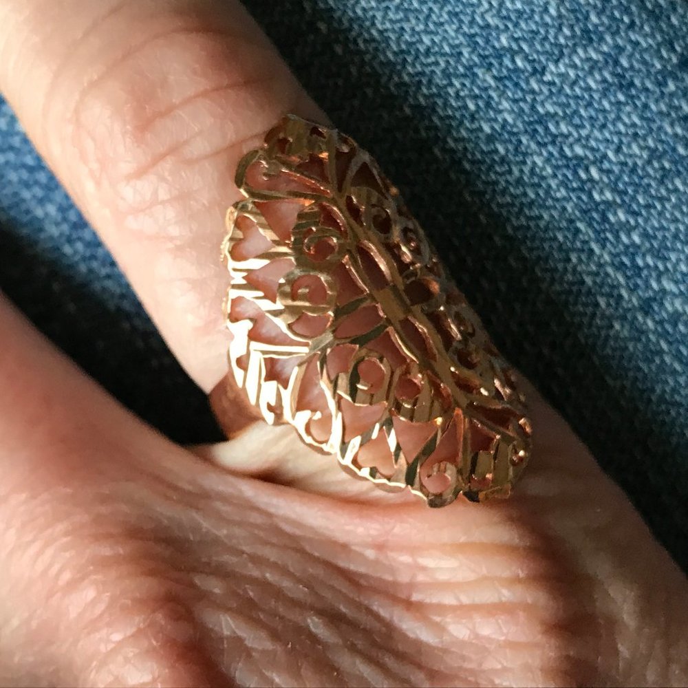 Brushed Copper Floral Statement Ring - image 3